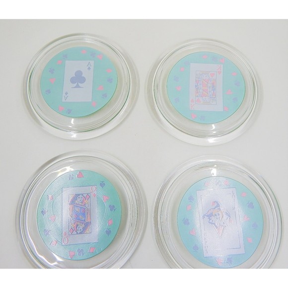 Playing Card Glass Coasters Suits Luminarc France Joker King Queen Ace Set of 4 - Picture 8 of 9